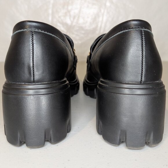 JustFab Leli Chain Detail Chunky Loafer Black & Gold | 7 - Picture 5 of 8